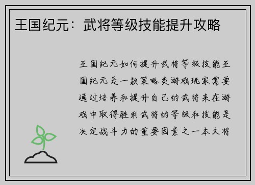 王国纪元：武将等级技能提升攻略